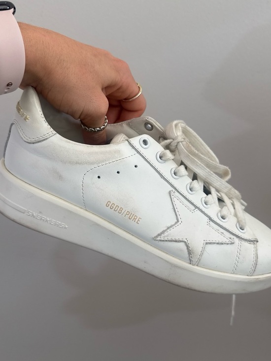 Golden Goose Shoes - Golden Goose White Leather Star Lace-Up Sneaker with Gold Branding